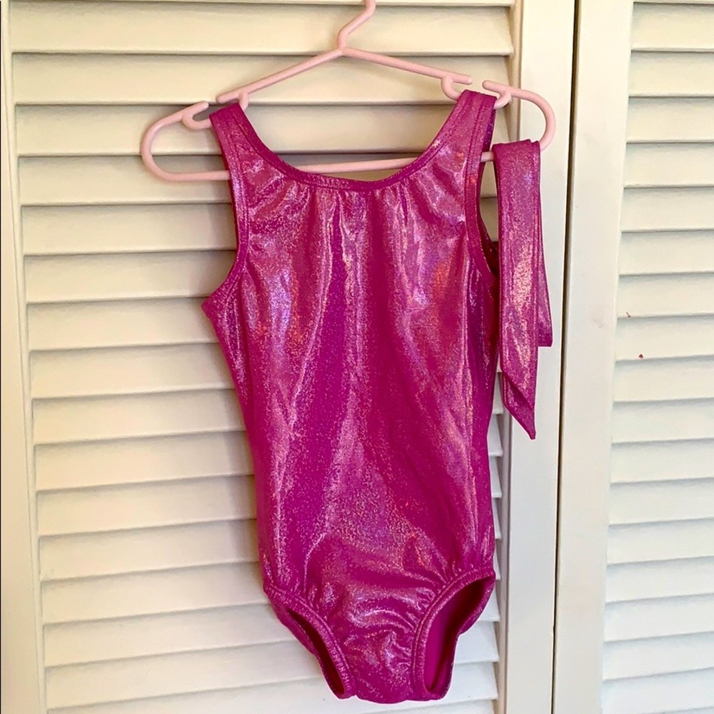 Darling pink shimmer sparkle girls XS leotard 4/5
